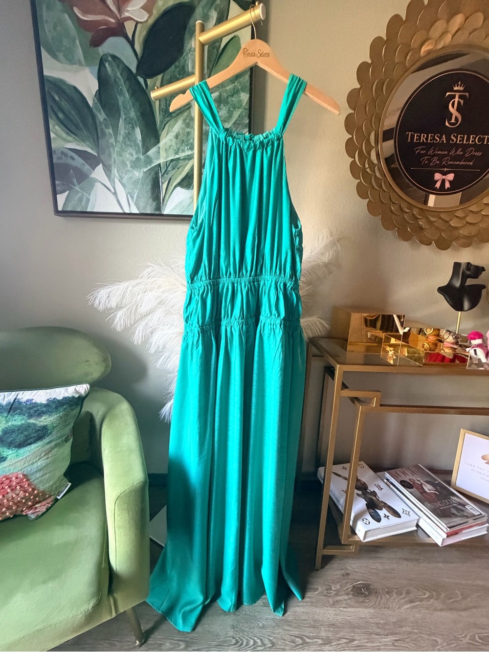 Flying Tomato Teal Halter Neck Maxi Dress Elastic Waist Size L Sleeveless - Picture 4 of 13